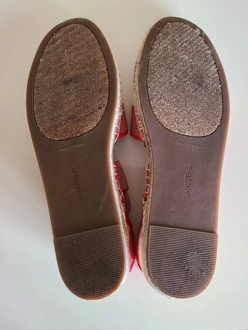lands' end red & white striped elastic strap espadrilles size 7